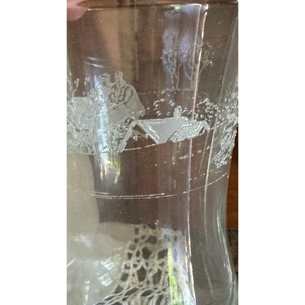 Vintage Style Etched Glass Hurricane Sleigh Ride Candle Shade Set of 2 Clear